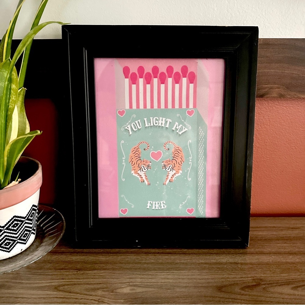 You Light My Fire Pink Matchbox Tiger Canvas Art Print Framed Wall Hanging Art